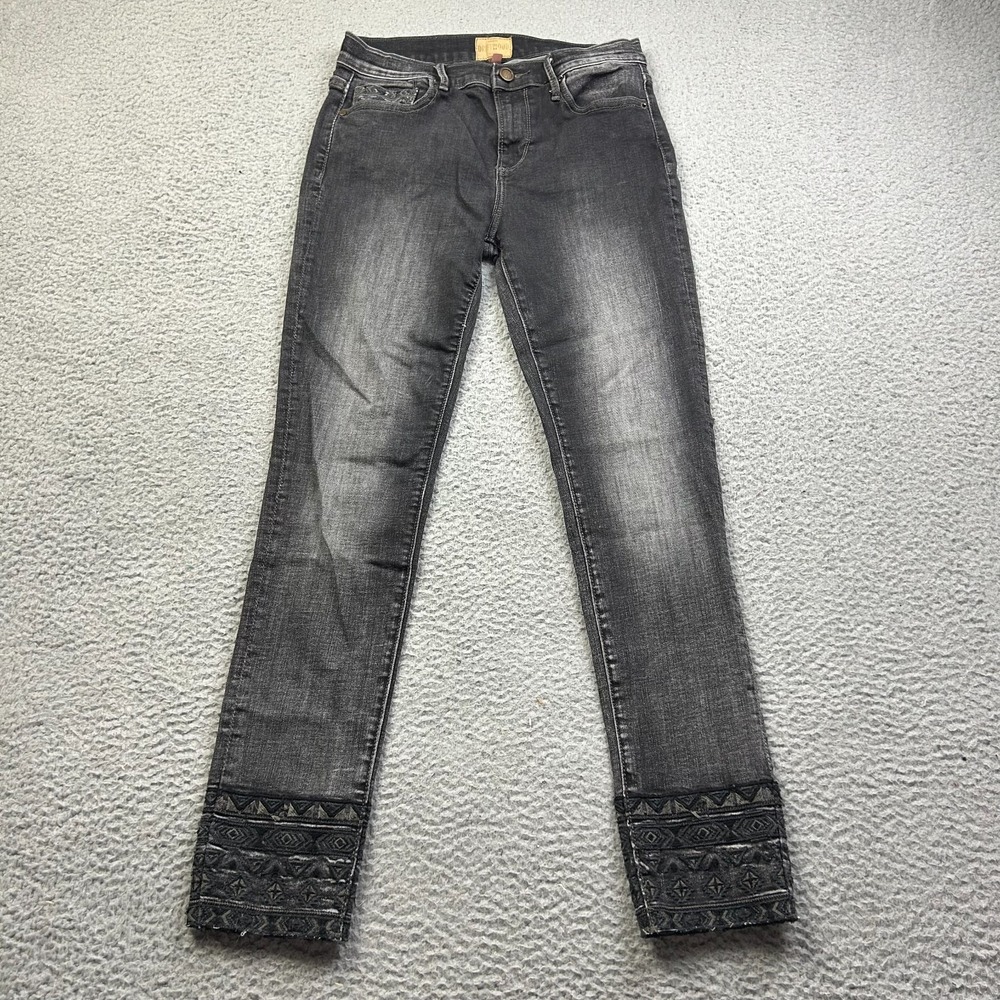 Driftwood Jackie Jeans Women's 26 Gray Skinny Denim  Embroidered Ankle Geometric